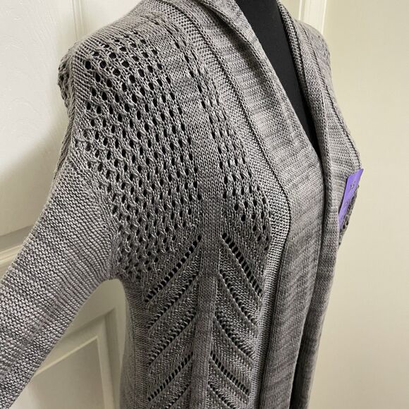NWT Leo & Nicole Open Front Loose Knit Cardigan Lightweight Gray Women's X-Small - Picture 3 of 10